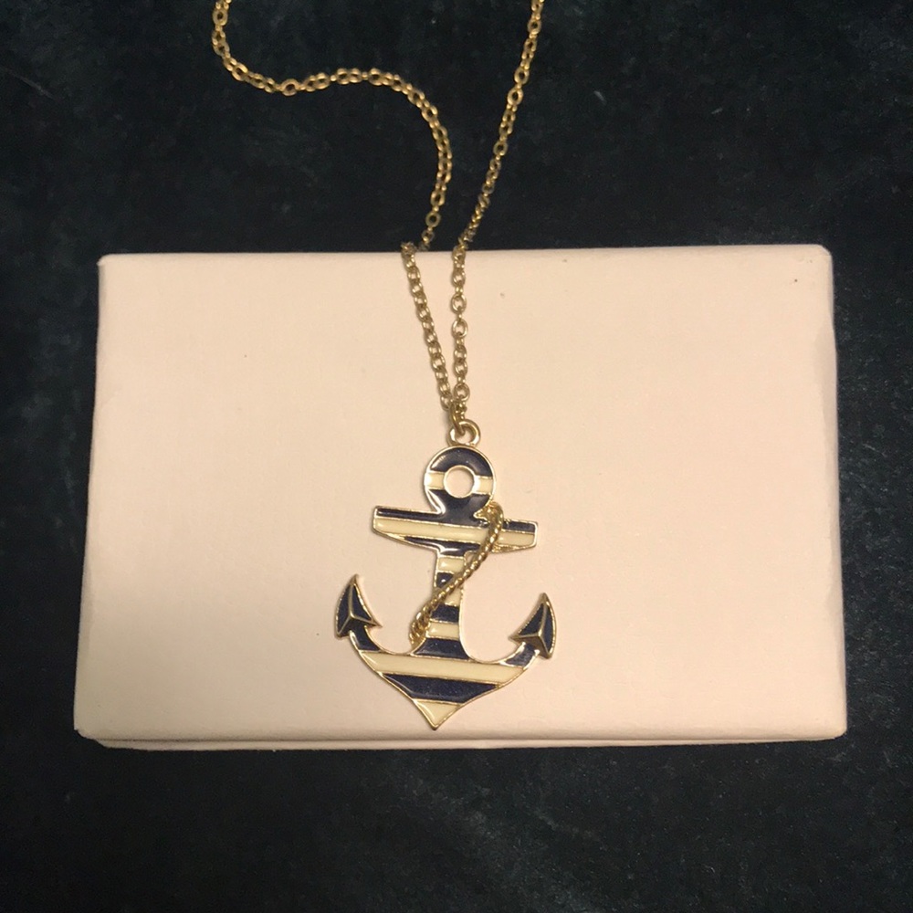 Gold blue and white anchor necklace